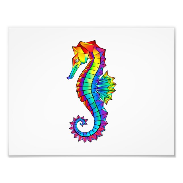 Rainbow Polygonal Seahorse Photo Print (Front)