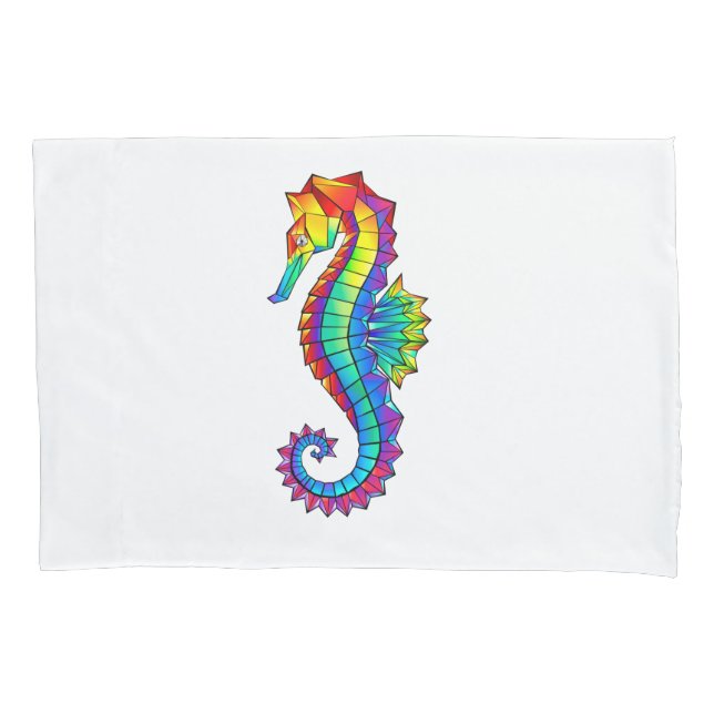 Rainbow Polygonal Seahorse Pillowcase (Front-Left)