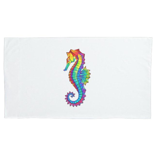 Rainbow Polygonal Seahorse Pillowcase (Front-Left)