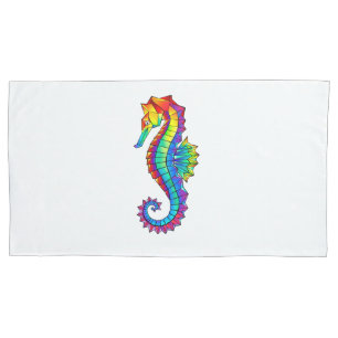 Rainbow Polygonal Seahorse Pillowcase