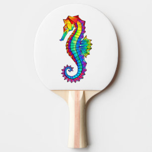 Rainbow Polygonal Seahorse Ping Pong Paddle