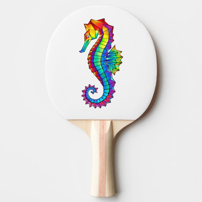 Rainbow Polygonal Seahorse Ping Pong Paddle (Front)