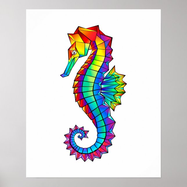 Rainbow Polygonal Seahorse Poster (Front)