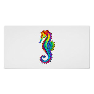 Rainbow Polygonal Seahorse Poster