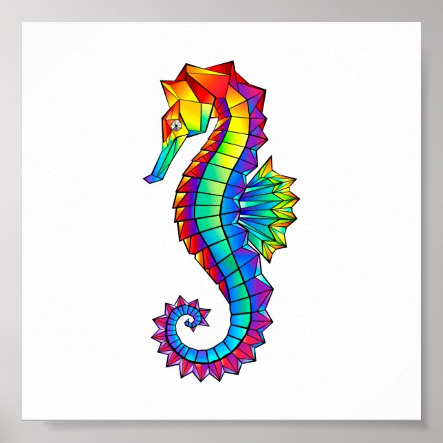 Rainbow Polygonal Seahorse Poster (Front)