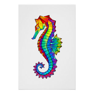 Rainbow Polygonal Seahorse Poster