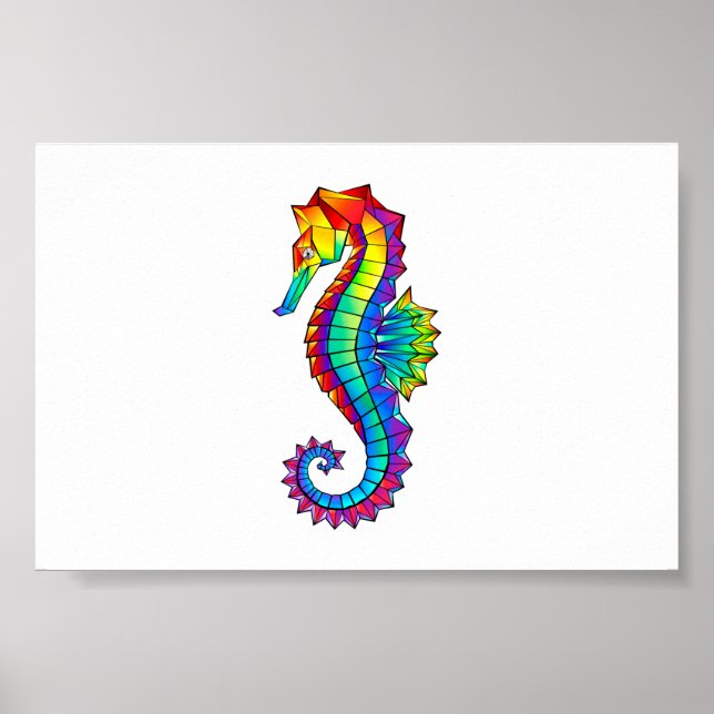 Rainbow Polygonal Seahorse Poster (Front)