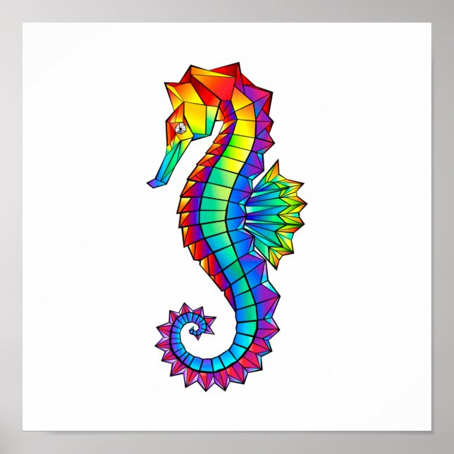 Rainbow Polygonal Seahorse Poster (Front)