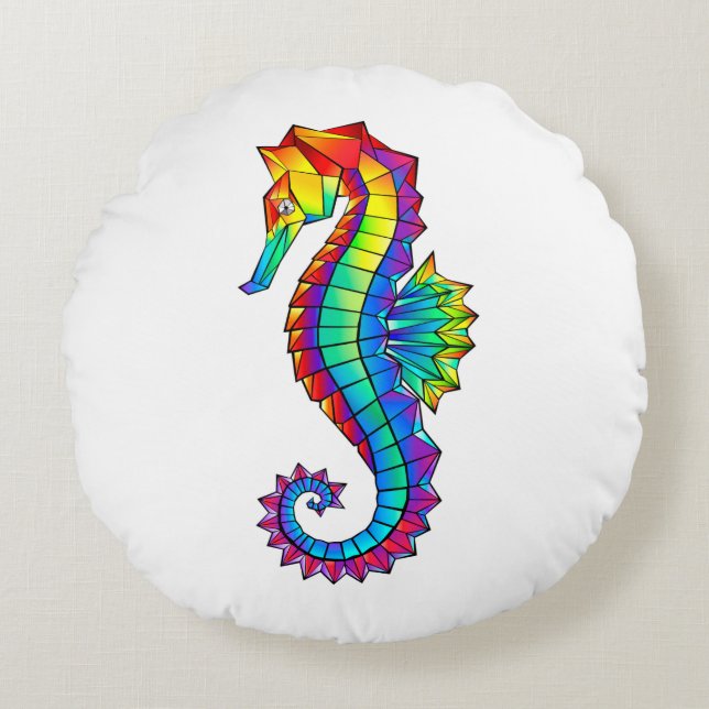 Rainbow Polygonal Seahorse Round Cushion (Front)