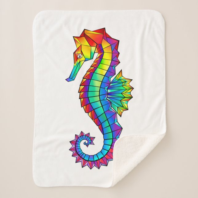 Rainbow Polygonal Seahorse Sherpa Blanket (Front)