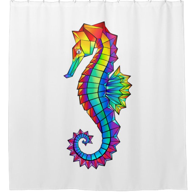 Rainbow Polygonal Seahorse Shower Curtain (Front)