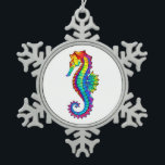 Rainbow Polygonal Seahorse Snowflake Pewter Christmas Ornament<br><div class="desc">Artistically drawn,  bright,  rainbow,  polygonal seahorse on white background. Bright tattoo.</div>