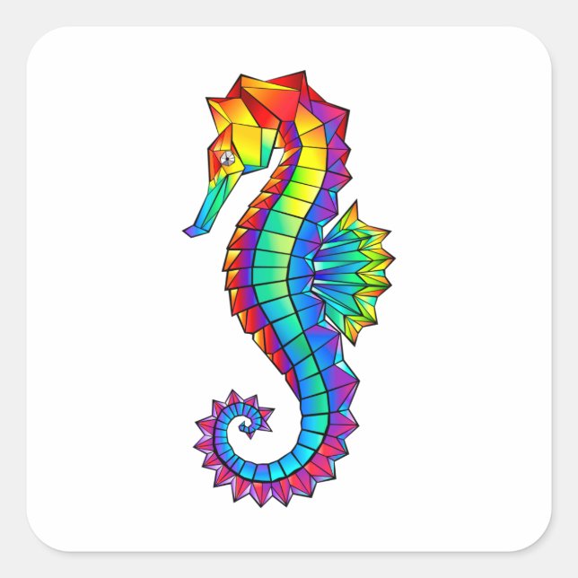 Rainbow Polygonal Seahorse Square Sticker (Front)