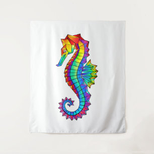 Rainbow Polygonal Seahorse Tapestry