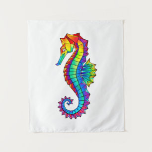 Rainbow Polygonal Seahorse Tapestry