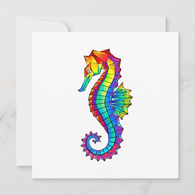 Rainbow Polygonal Seahorse Thank You Card (Front)