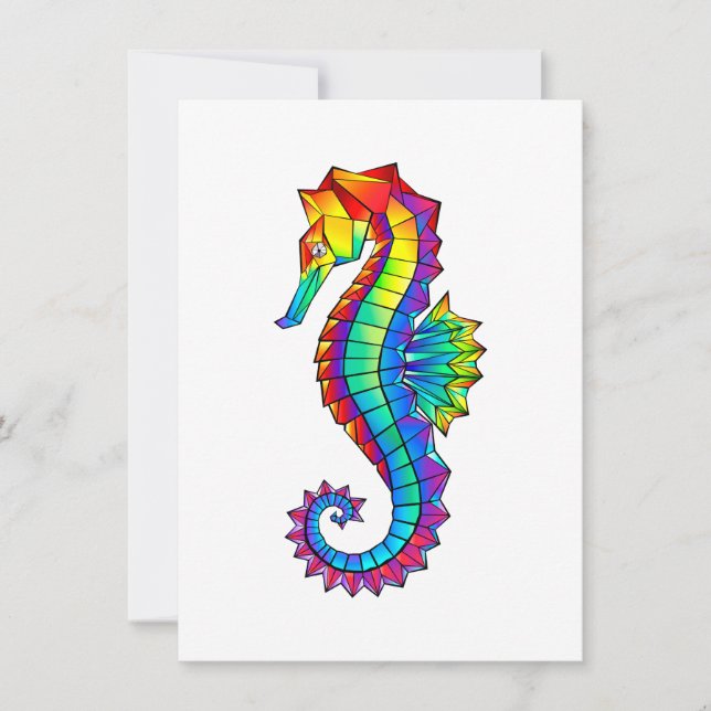 Rainbow Polygonal Seahorse Thank You Card (Front)