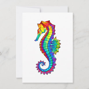 Rainbow Polygonal Seahorse Thank You Card