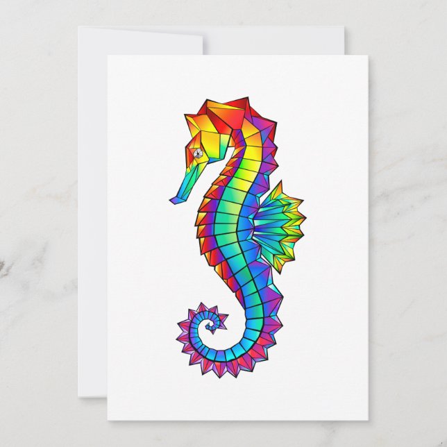 Rainbow Polygonal Seahorse Thank You Card (Front)