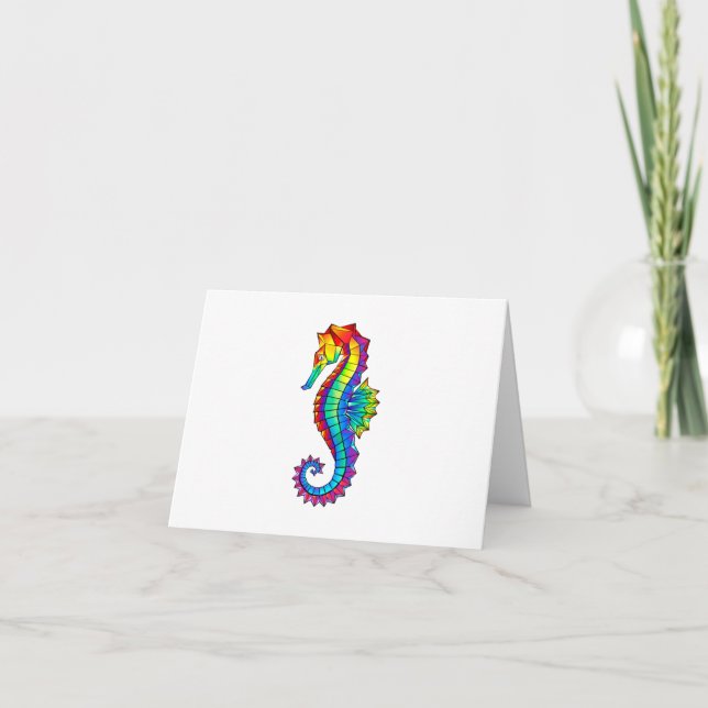Rainbow Polygonal Seahorse Thank You Card (Front)