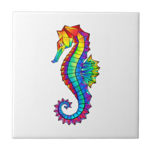 Rainbow Polygonal Seahorse Tile
