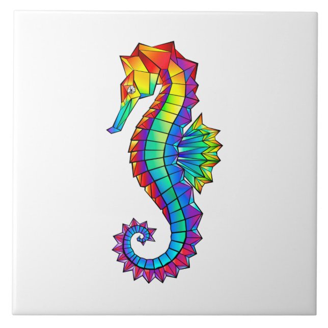 Rainbow Polygonal Seahorse Tile (Front)