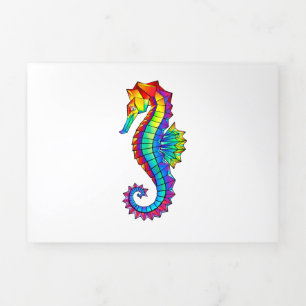 Rainbow Polygonal Seahorse Tri-Fold Card