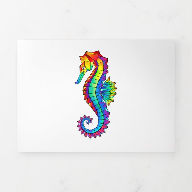 Rainbow Polygonal Seahorse Tri-Fold Card (Cover)