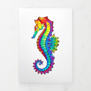 Rainbow Polygonal Seahorse Tri-Fold Card