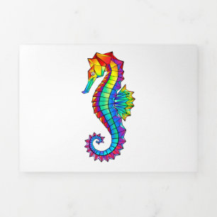 Rainbow Polygonal Seahorse Tri-Fold Invitation