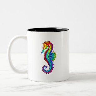 Rainbow Polygonal Seahorse Two-Tone Coffee Mug