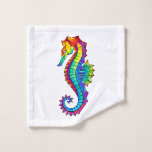 Rainbow Polygonal Seahorse Wash Cloth