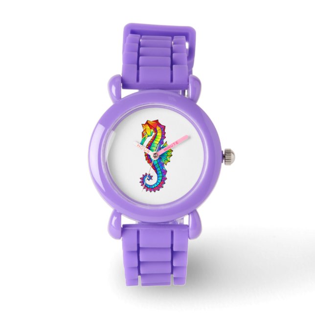 Rainbow Polygonal Seahorse Watch (Front)