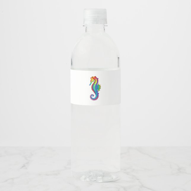 Rainbow Polygonal Seahorse Water Bottle Label (Front)