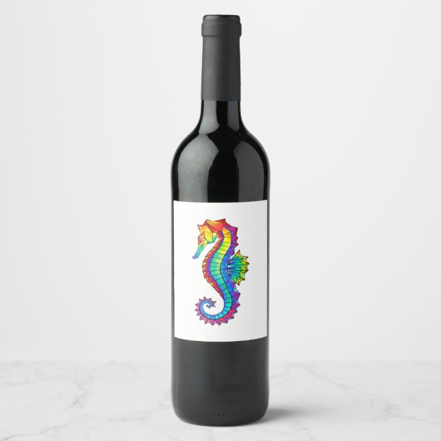 Rainbow Polygonal Seahorse Wine Label (Front)