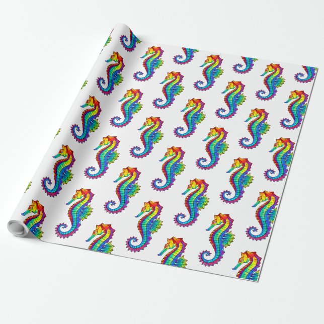 Rainbow Polygonal Seahorse Wrapping Paper (Unrolled)