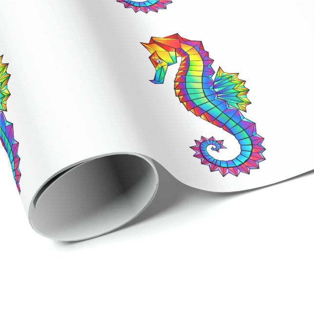 Rainbow Polygonal Seahorse Wrapping Paper (Roll Corner)