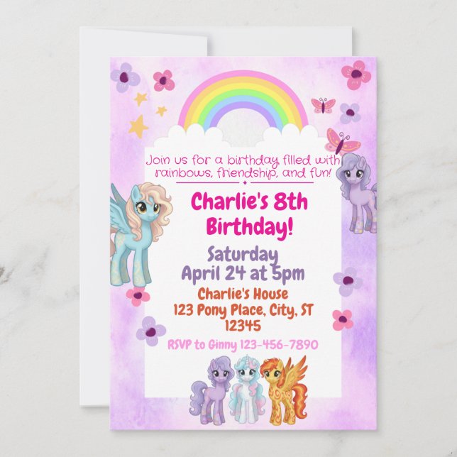 Rainbow Pony Birthday Party Invitation (Front)