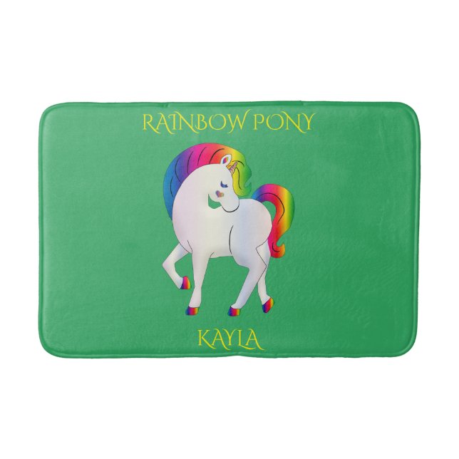 Rainbow pony personalised child's name Bath Mat (Front)