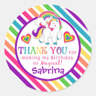 Rainbow Pony Unicorn Birthday Thank You Stickers