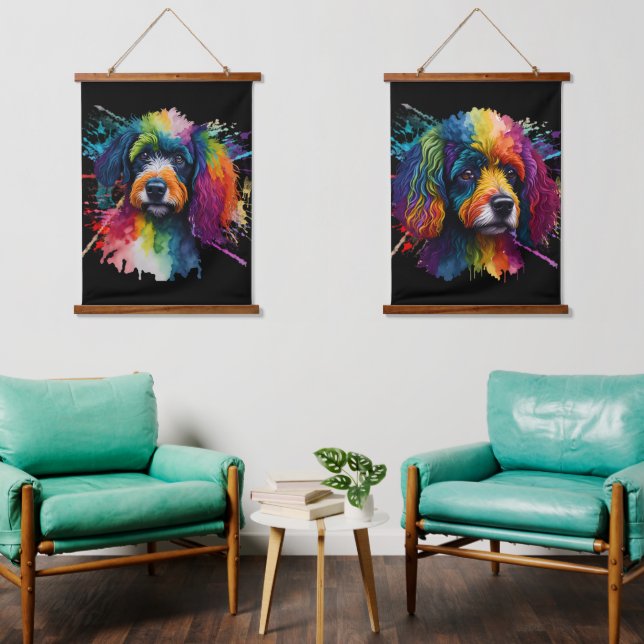 Rainbow Poodle Watercolor Hanging Tapestry (Living Room)