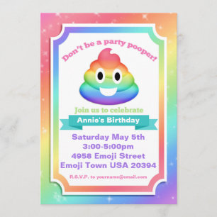 Rainbow Poop Emoji Birthday Invitation