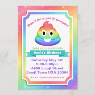 Rainbow Poop Emoji Birthday Invitation