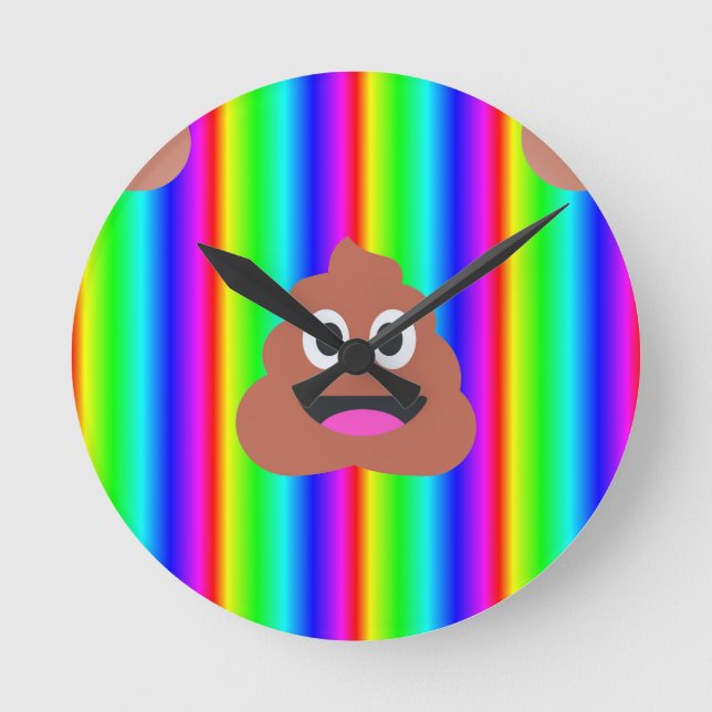 rainbow poop emoji round clock (Front)