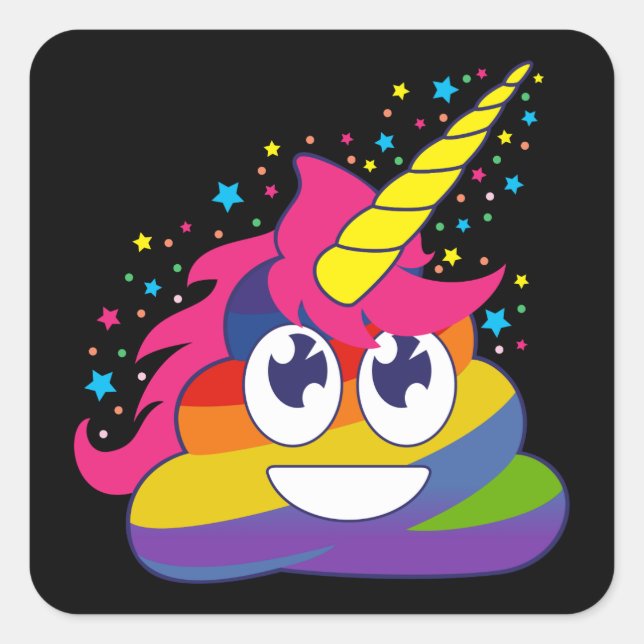 Rainbow Poop Emoji Unicorn Stickers (black) (Front)
