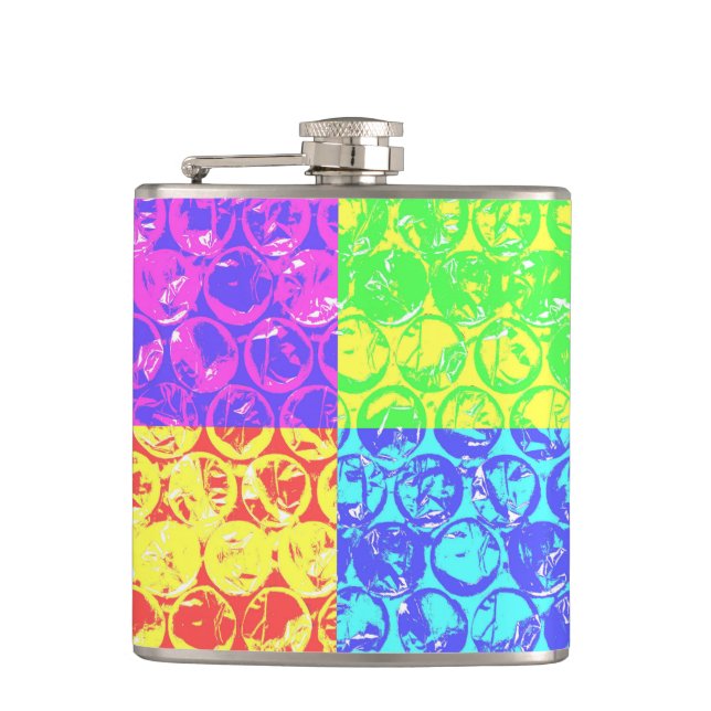 Rainbow pop art bubble wrap hip flask (Front)