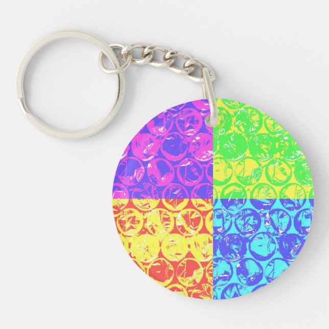 Rainbow pop art bubble wrap key ring (Front)