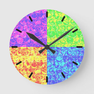 Rainbow pop art bubble wrap round clock