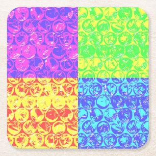 Rainbow pop art bubble wrap square paper coaster