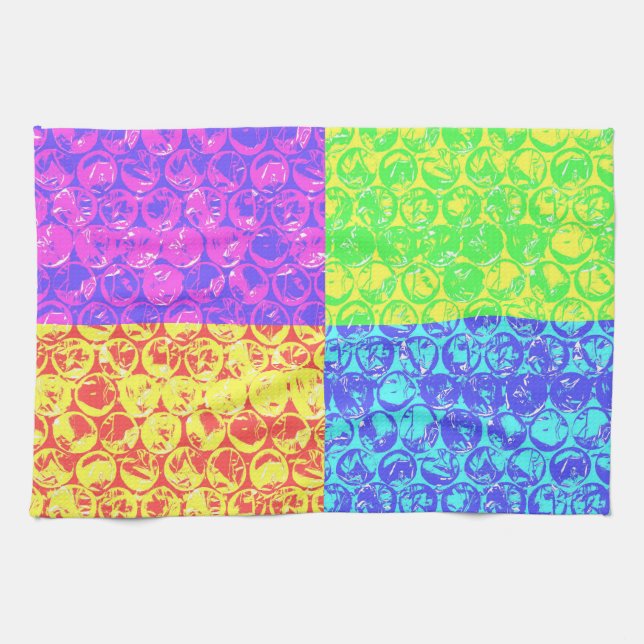 Rainbow pop art bubble wrap tea towel (Horizontal)